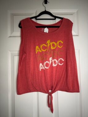 AC/DC Coral Red Tie-Front Tank Top with Yellow and White Logo